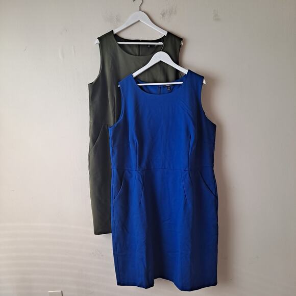 Set of 2 Lands' End Sleeveless Sheath Dress Blue & Olive Green Women's Size 24W - Picture 3 of 16